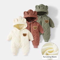 Barboteuses à doublure en fourrure pour bébé, vêtements d'extérieur pour tout-petits, combinaison pour bébé, ours de dessin animé, optique chaude, garçons et filles, hiver 1